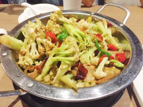 This is a Cauliflower Pork Stir Fry. So yummy that I might recreate it at home!