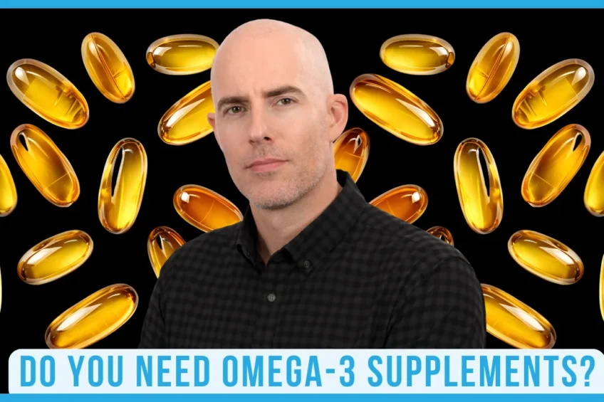 A person with omega-3 capsules in the background, highlighting the topic of omega-3 supplements.